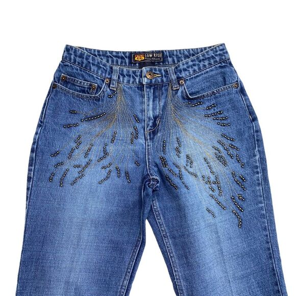 Vintage Route 66 Low Rise Embellished Beaded Embroidered Blue Jeans Sz 4 - Picture 2 of 16